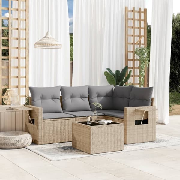 vidaXL sofasæt til haven 5 dele med hynder polyrattan beige