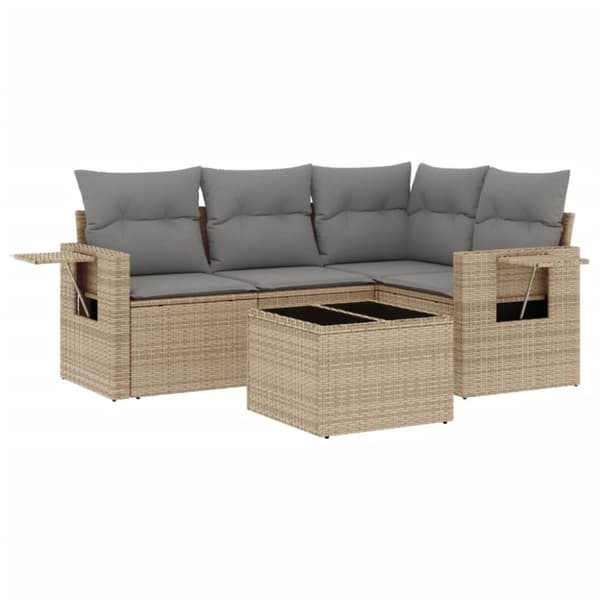 vidaXL sofasæt til haven 5 dele med hynder polyrattan beige