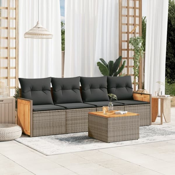 vidaXL sofasæt 5 dele med hynder polyrattan grå