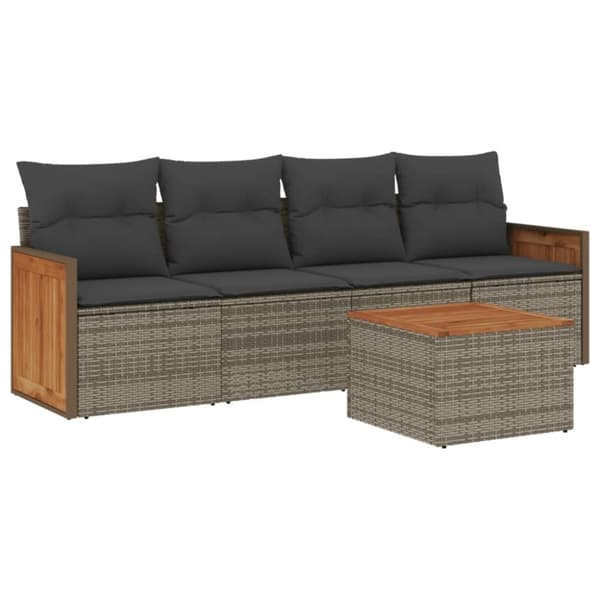 vidaXL sofasæt 5 dele med hynder polyrattan grå