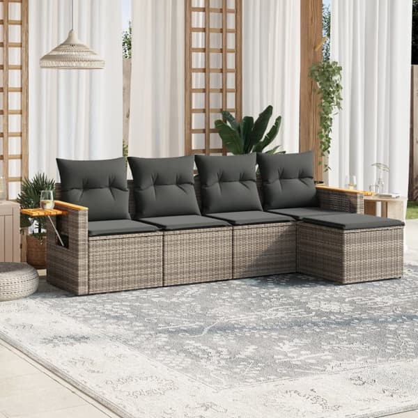 vidaXL sofasæt 5 dele med hynder polyrattan grå