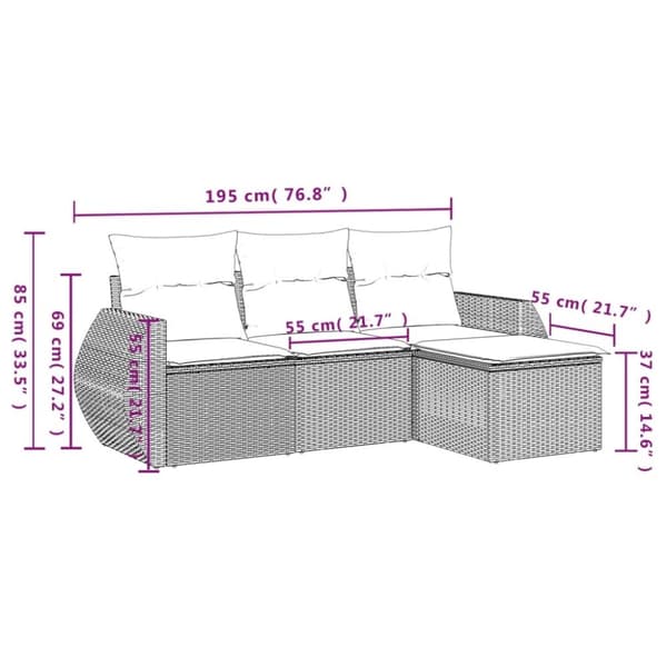 vidaXL sofasæt til haven 4 dele med hynder polyrattan beige