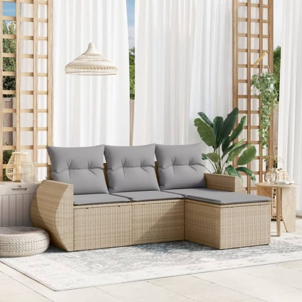 vidaXL sofasæt til haven 4 dele med hynder polyrattan beige