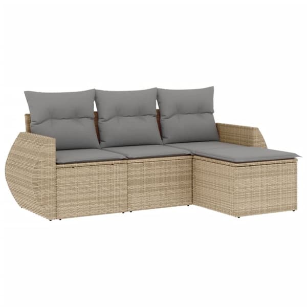 vidaXL Soffgrupp för trädgård med dynor 4 delar beige konstrotting