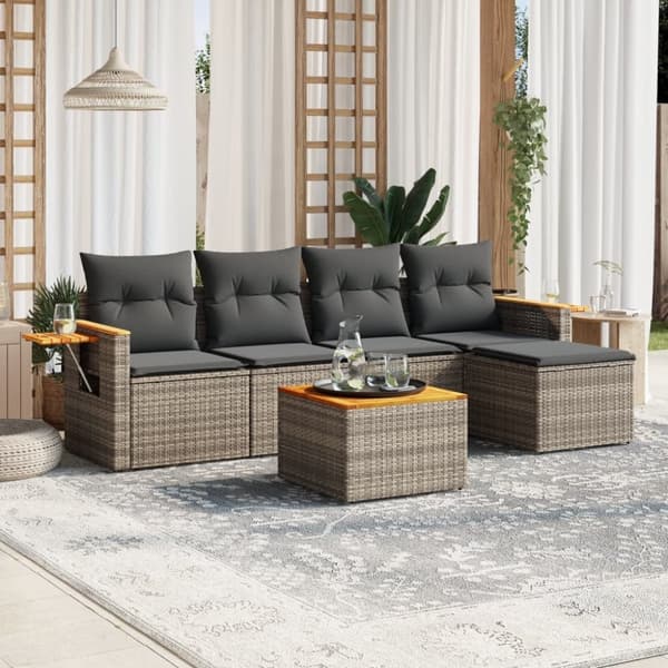 vidaXL sofasæt til haven 6 dele med hynder polyrattan grå