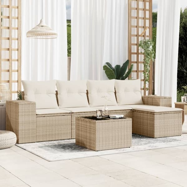 vidaXL sofasæt til haven 6 dele med hynder polyrattan beige