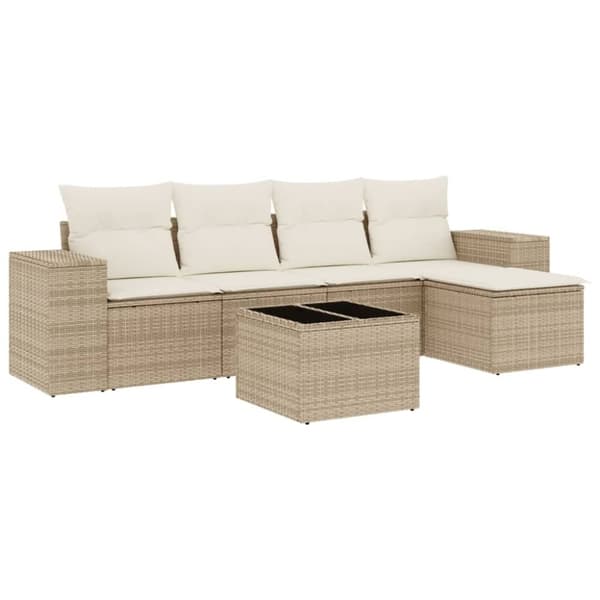 vidaXL sofasæt til haven 6 dele med hynder polyrattan beige