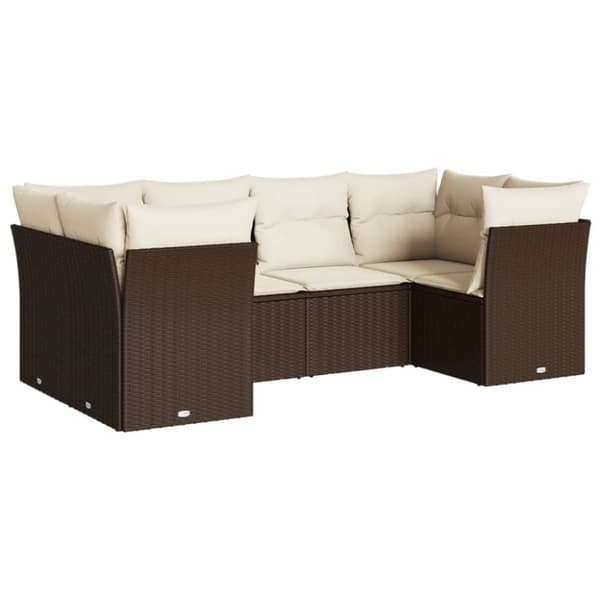 vidaXL sofasæt til haven 6 dele med hynder polyrattan brun
