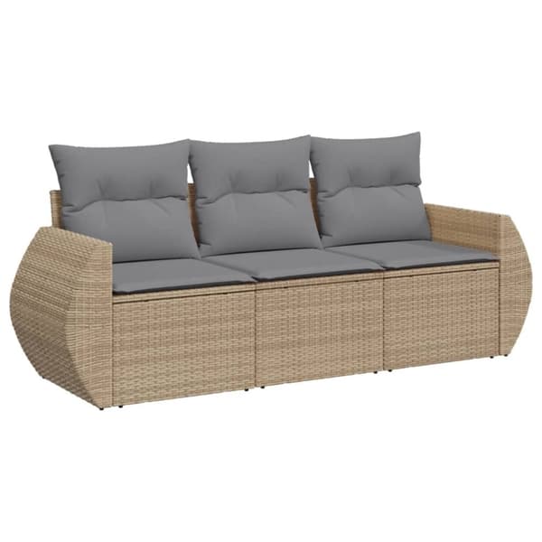 vidaXL Soffgrupp för trädgården 3 delar med dynor beige konstrotting