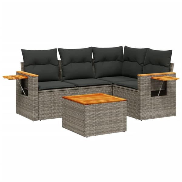 vidaXL sofasæt 5 dele med hynder polyrattan grå