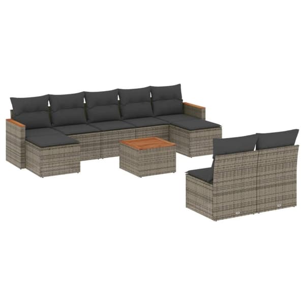 vidaXL sofasæt til haven 10 dele med hynder polyrattan grå