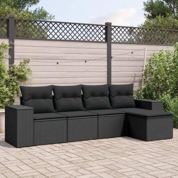 vidaXL sofasæt til haven 5 dele med hynder polyrattan sort