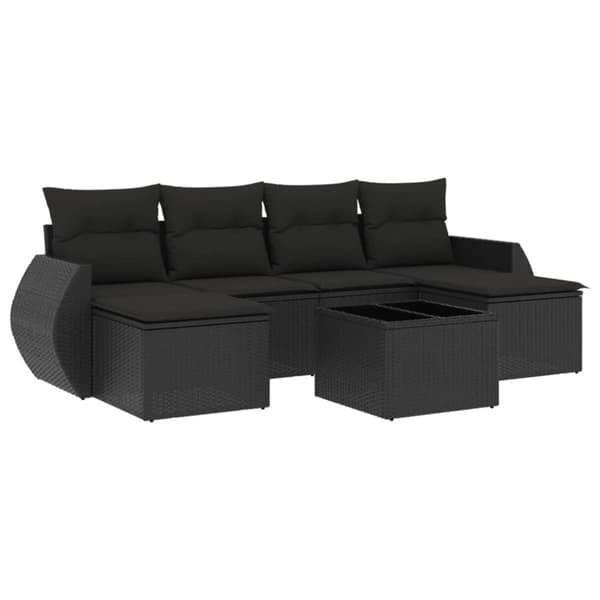 vidaXL sofasæt til haven 7 dele med hynder polyrattan sort