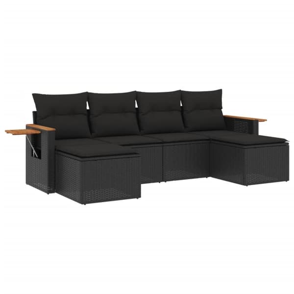vidaXL Loungegrupp med dynor 6 delar svart konstrotting