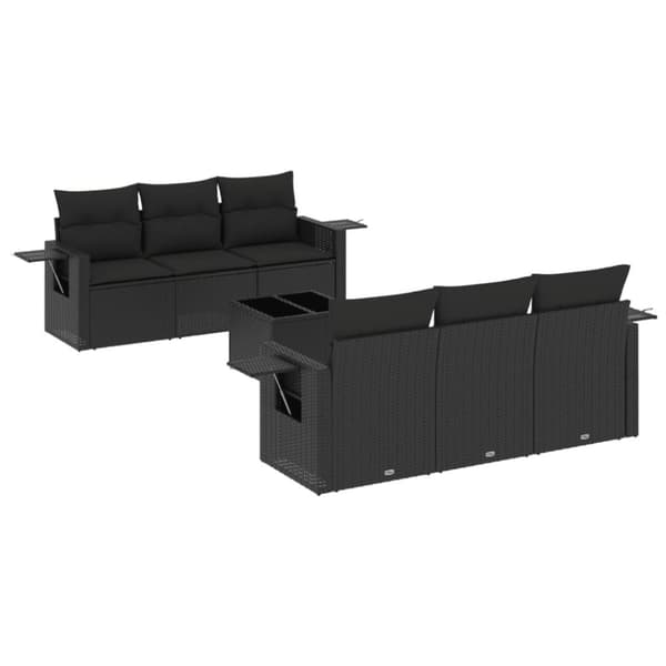 vidaXL sofasæt til haven 7 dele med hynder polyrattan sort