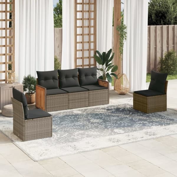 vidaXL sofasæt 5 dele med hynder polyrattan grå
