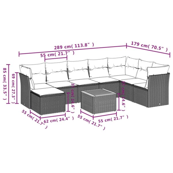 vidaXL sofasæt til haven 9 dele med hynder polyrattan beige