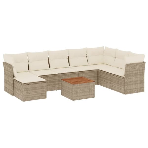 vidaXL sofasæt til haven 9 dele med hynder polyrattan beige