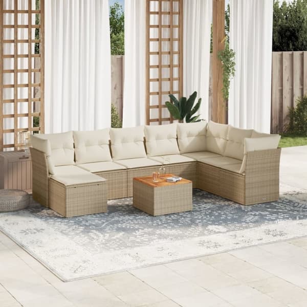 vidaXL sofasæt til haven 9 dele med hynder polyrattan beige