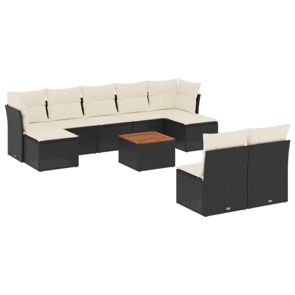 vidaXL Loungegrupp 10 delar med svarta dynor konstrotting