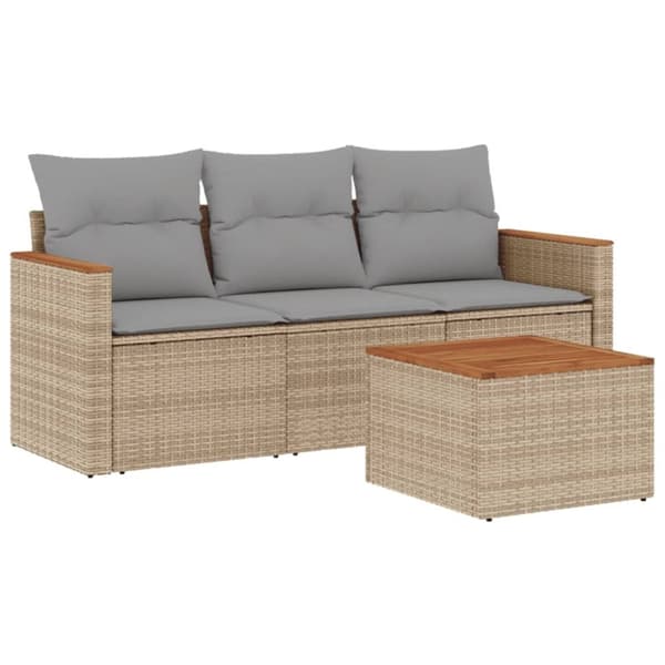 vidaXL Soffgrupp för trädgård med dynor 4 delar beige konstrotting