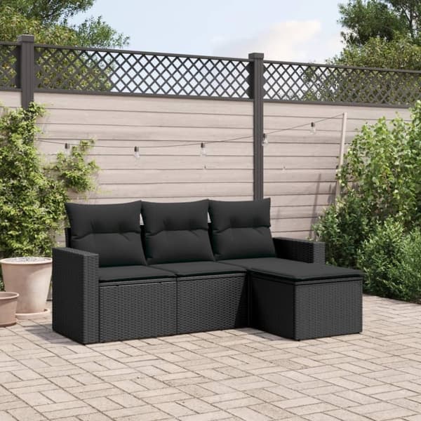 vidaXL sofasæt til haven 4 dele med hynder polyrattan sort