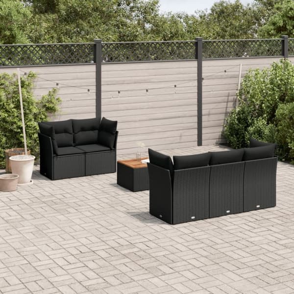 vidaXL sofasæt til haven 6 dele med hynder polyrattan sort