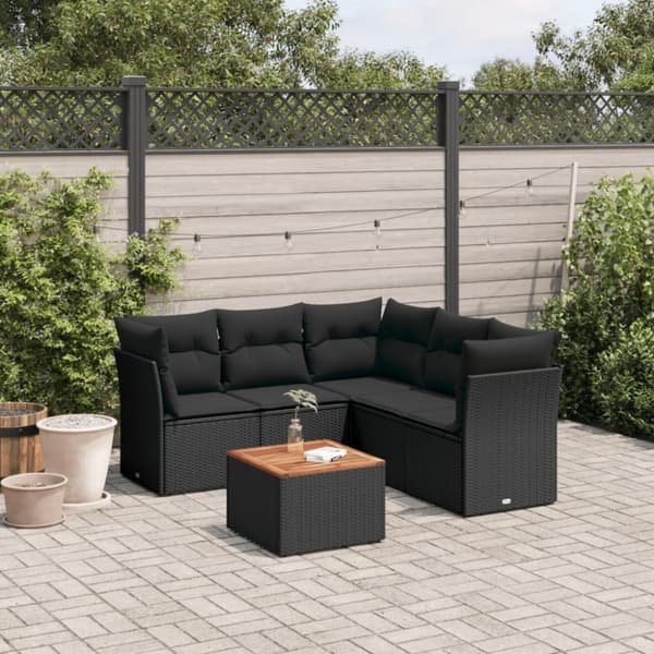 vidaXL sofasæt til haven 6 dele med hynder polyrattan sort
