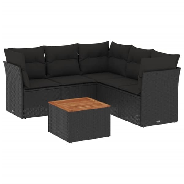 vidaXL sofasæt til haven 6 dele med hynder polyrattan sort
