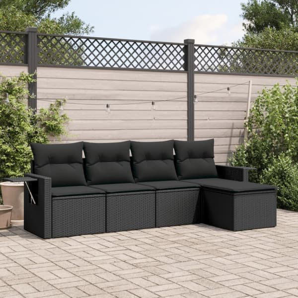 vidaXL sofasæt til haven 5 dele med hynder polyrattan sort