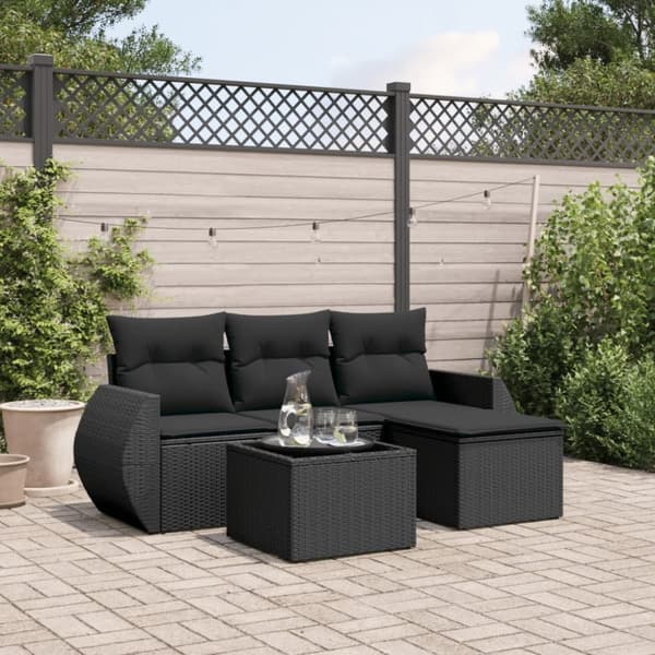 vidaXL sofasæt til haven 5 dele med hynder polyrattan sort