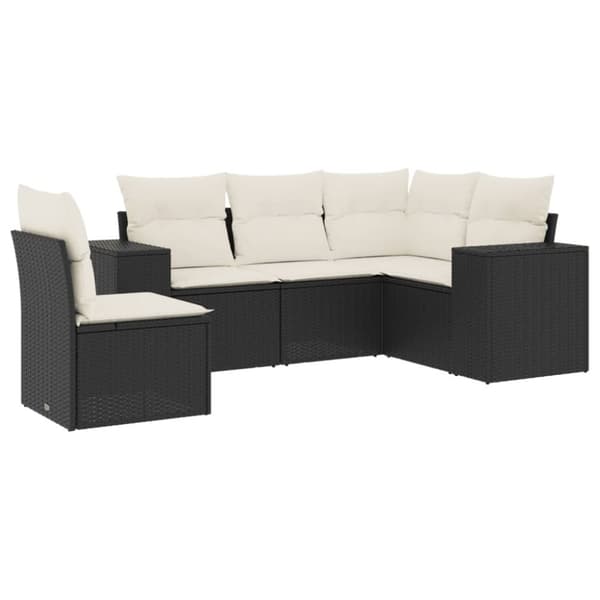 vidaXL sofasæt til haven 5 dele med hynder polyrattan sort