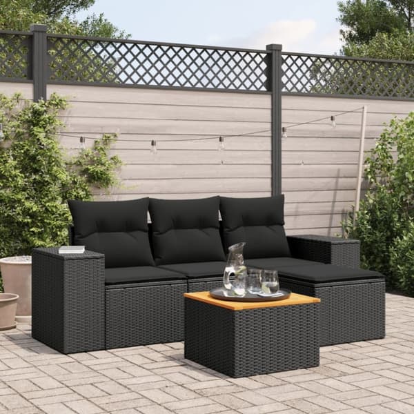 vidaXL sofasæt til haven 5 dele med hynder polyrattan sort