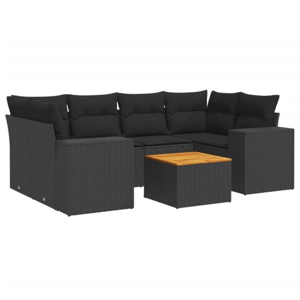vidaXL sofasæt til haven 7 dele med hynder polyrattan sort