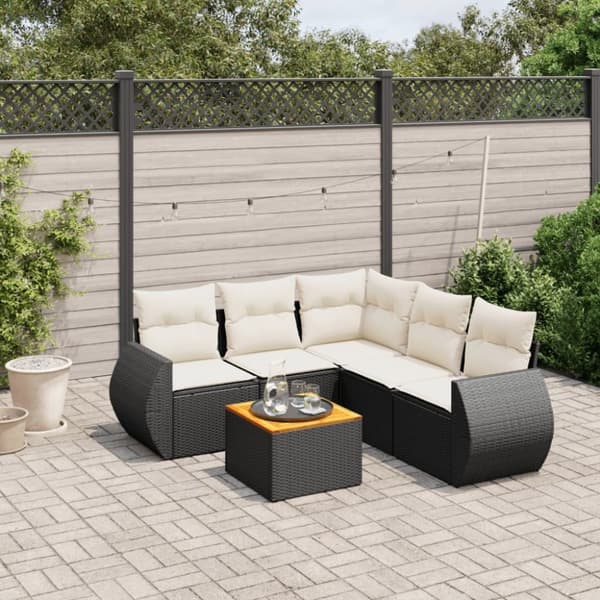 vidaXL sofasæt til haven 6 dele med hynder polyrattan sort
