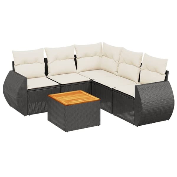 vidaXL sofasæt til haven 6 dele med hynder polyrattan sort