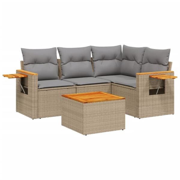 vidaXL sofasæt til haven 5 dele med hynder polyrattan beige