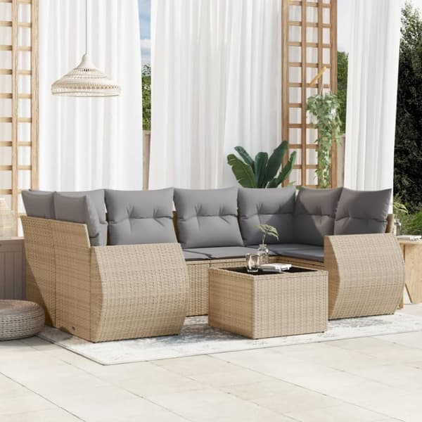 vidaXL sofasæt til haven 7 dele med hynder polyrattan beige