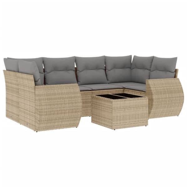 vidaXL sofasæt til haven 7 dele med hynder polyrattan beige
