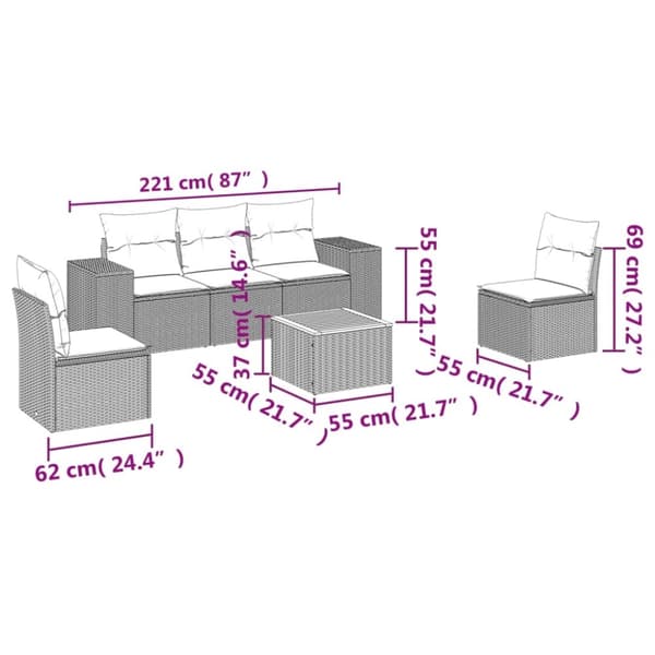 vidaXL sofasæt til haven 6 dele med hynder polyrattan grå