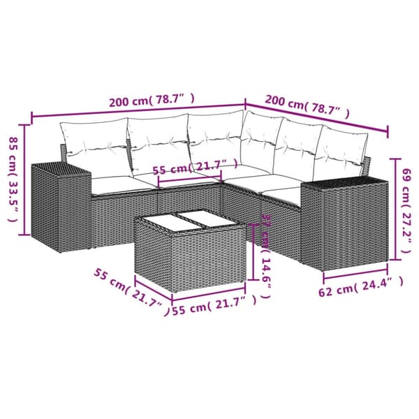 vidaXL sofasæt til haven 6 dele med hynder polyrattan grå