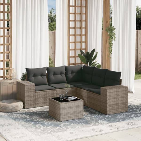 vidaXL sofasæt til haven 6 dele med hynder polyrattan grå