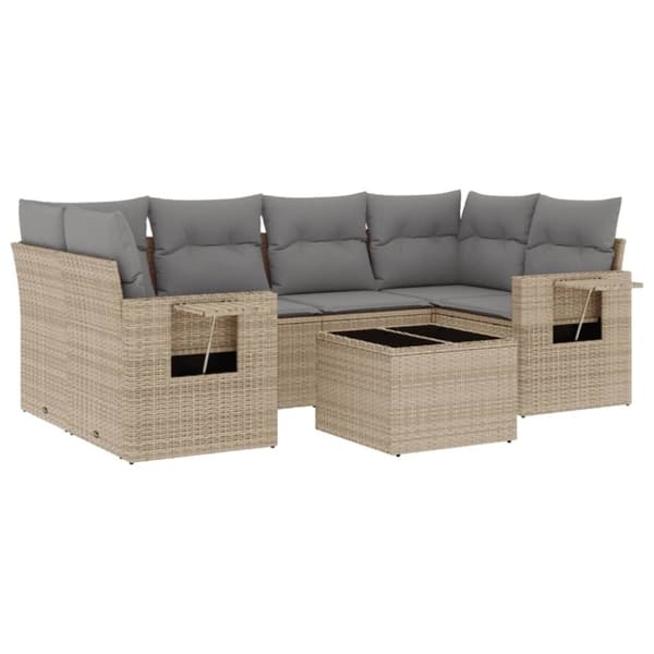vidaXL sofasæt til haven 7 dele med hynder polyrattan beige