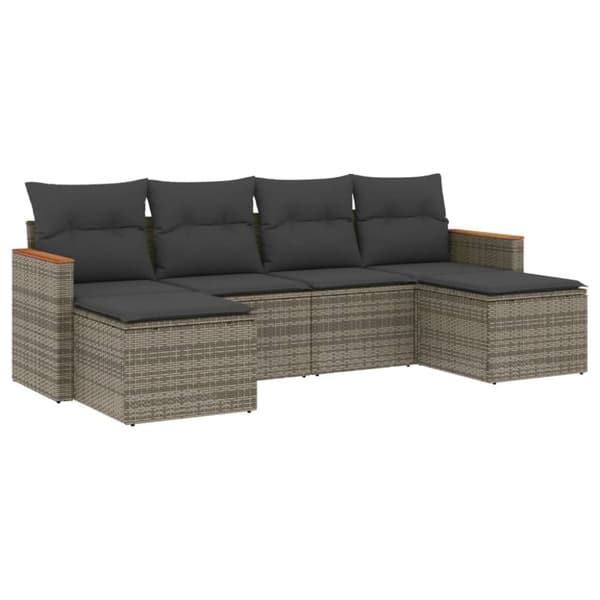 vidaXL sofasæt til haven 6 dele med hynder polyrattan grå