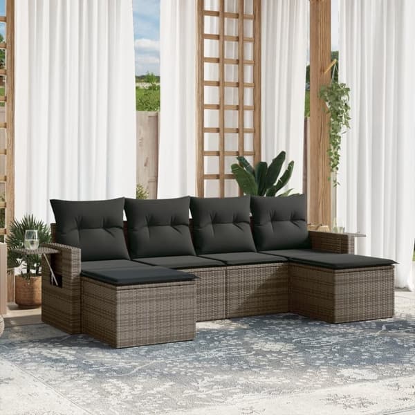 vidaXL sofasæt til haven 6 dele med hynder polyrattan grå