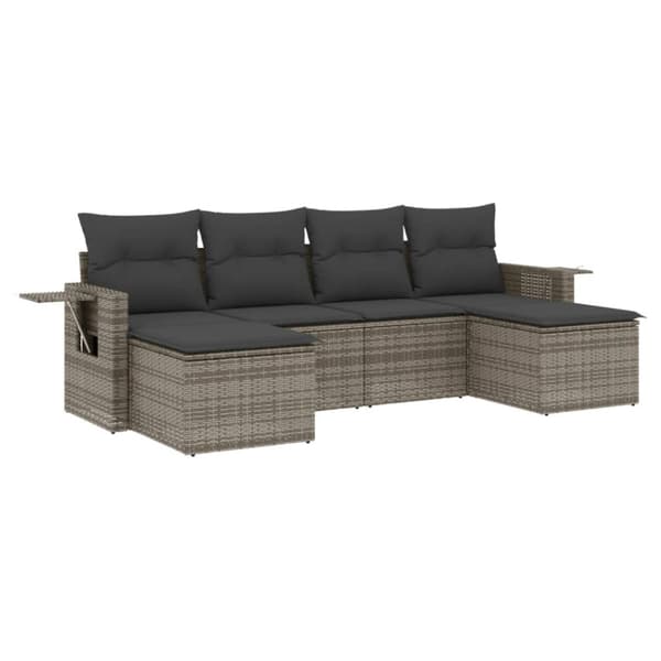 vidaXL sofasæt til haven 6 dele med hynder polyrattan grå