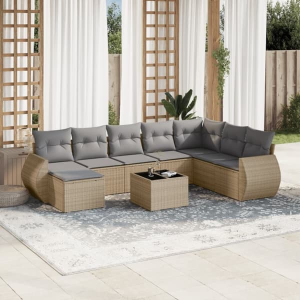 vidaXL sofasæt til haven 9 dele med hynder polyrattan beige