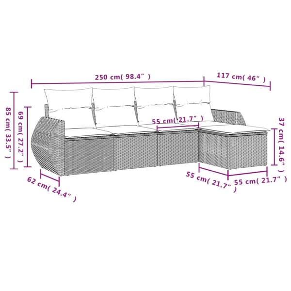 vidaXL sofasæt til haven 5 dele med hynder polyrattan beige