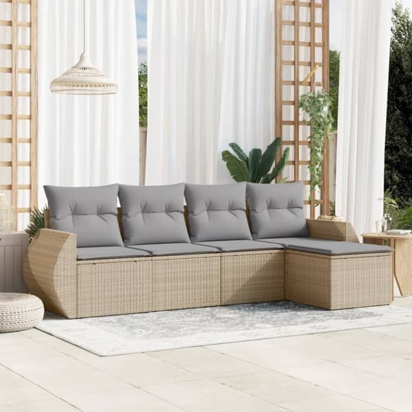 vidaXL sofasæt til haven 5 dele med hynder polyrattan beige