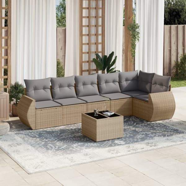 vidaXL sofasæt til haven 7 dele med hynder polyrattan beige